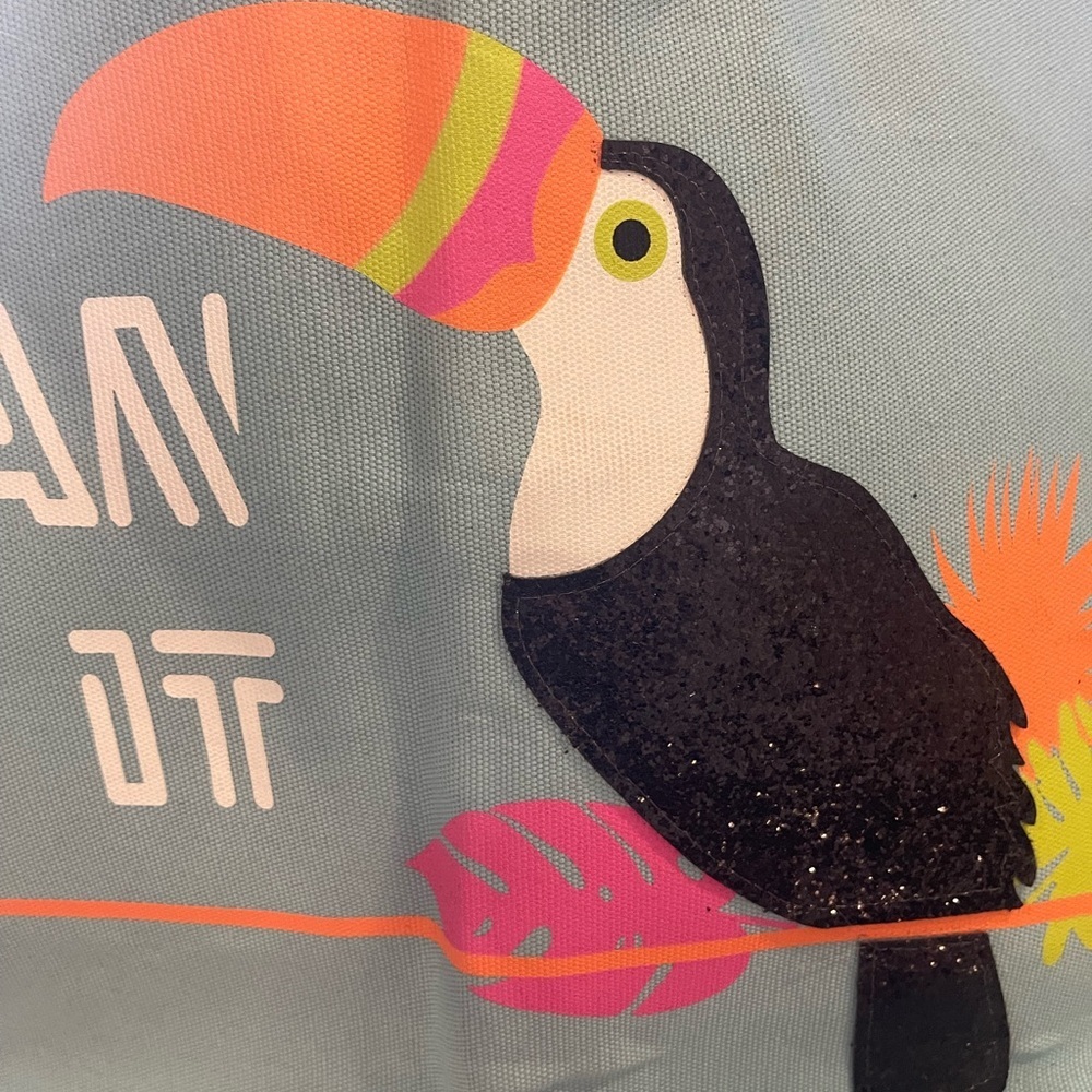 Toucan Do It Tropical Beach Tote Canvas Rope Handle Aqua Pink​​ - Picture 2 of 7